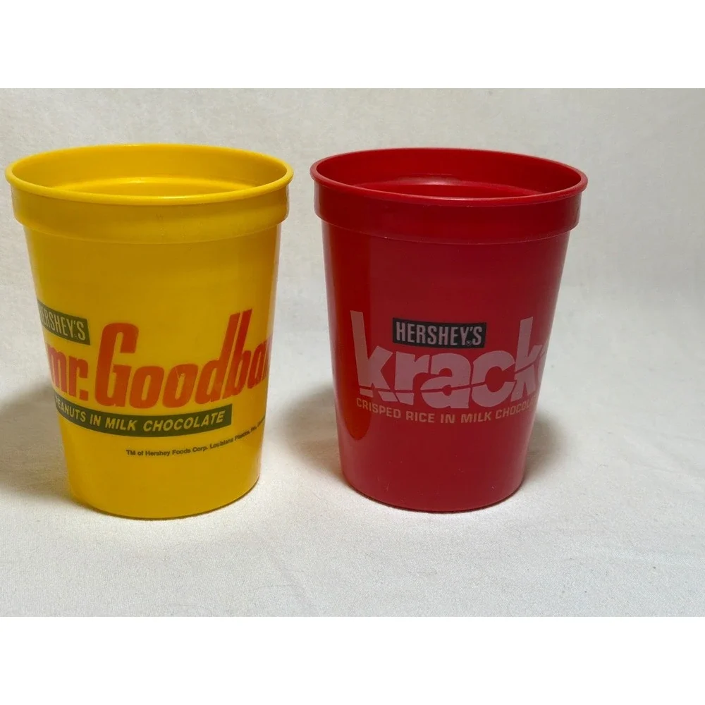 Vintage Hersheys Krackel Mr Goodbar Plastic Stadium Cups Set of 2 Red Yellow